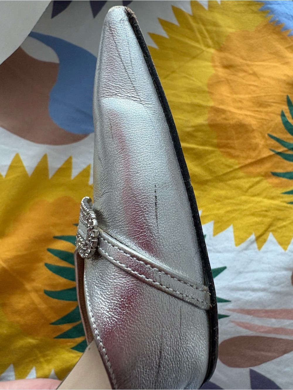 Manolo Blahnik Trolopado Silver Nappa Leather D'Orsay Pumps with Crystal Buckle. - Picture 9 of 15